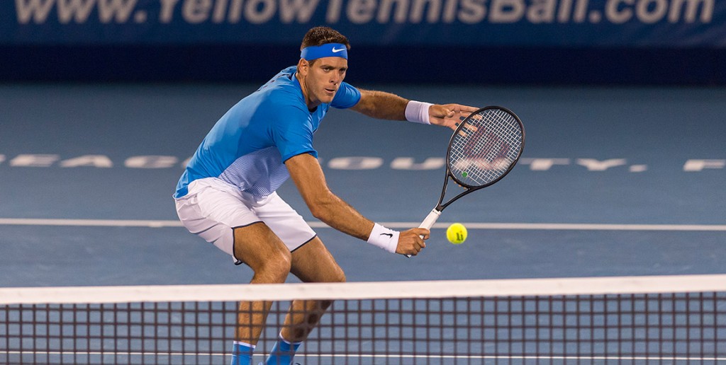 Juan Martin del Potro in action during his first-round victory over Denis Kudla at the Delray Beach Open; photo credit CameraSport