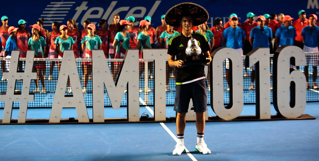Dominic Thiem poses with his trophy after defeating Bernard Tomic in the final of the ATP event in Acapulco; Getty Images