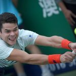 Milos Raonic on the stretch during his win over Lorenzi. Photo: Getty Images