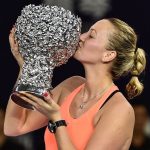 Petra Kvitova kisses her new WTA Elite Trophy. Photo: Getty Images
