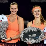 Kvitova and Svitolina each received the obligatory stuffed toy with their trophies. Photo: Getty Images