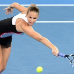 Karolina Pliskova plays a backhand on route to claiming the title at the Brisbane International