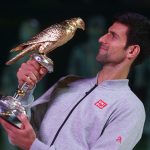Novak Djokovic eyes up his prize at the ATP Qatar Open