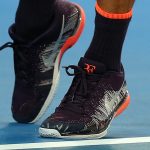 A close up of Roger Federer's poised feet