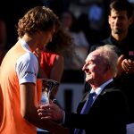 Tennis legend Rod Laver was on hand to present Zverev with his trophy. Photo: Getty Images