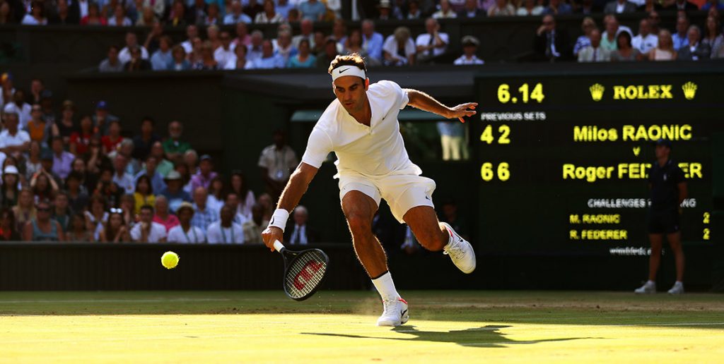 Roger Federer advanced to his 12th Wimbledon semifinal after a dominant performance against Milos Raonic in the quarters; Getty Images