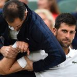 Novak Djokovic required treatment on his shoulder, raising questions about his fitness going into the quarterfinal. Photo: Getty Images