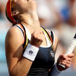 After earlier collapsing on the floor with cramps, Makarova seemed relatively sprightly after winning the match. Photo: Getty Images