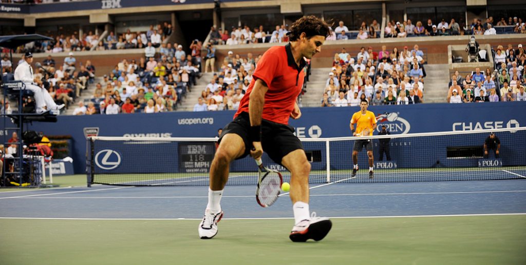 Roger Federer nailed this tweener against Novak Djokovic in 2009. Photo: Getty Images