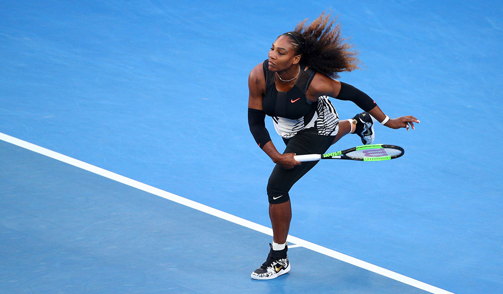 Serena Williams serving; Getty Images