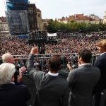 Thousands turned out for the presentation ceremony in the historic heart of Prague. Photo: Getty Images