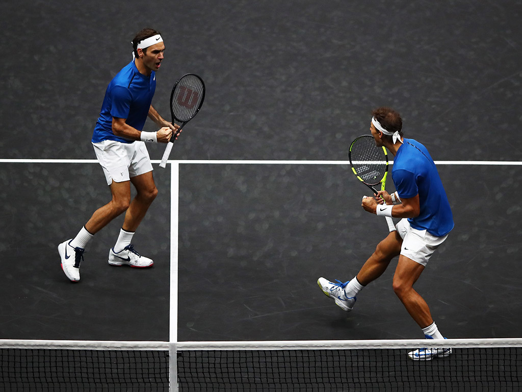 Roger Federer (L) and Rafael Nadal got pumped up; Getty Images