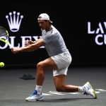 Rafael Nadal gets to grips with the black court. Photo: Getty Images