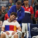 Mischa Zverev needed treatment on his shoulder during the second set. Photo: Getty Images