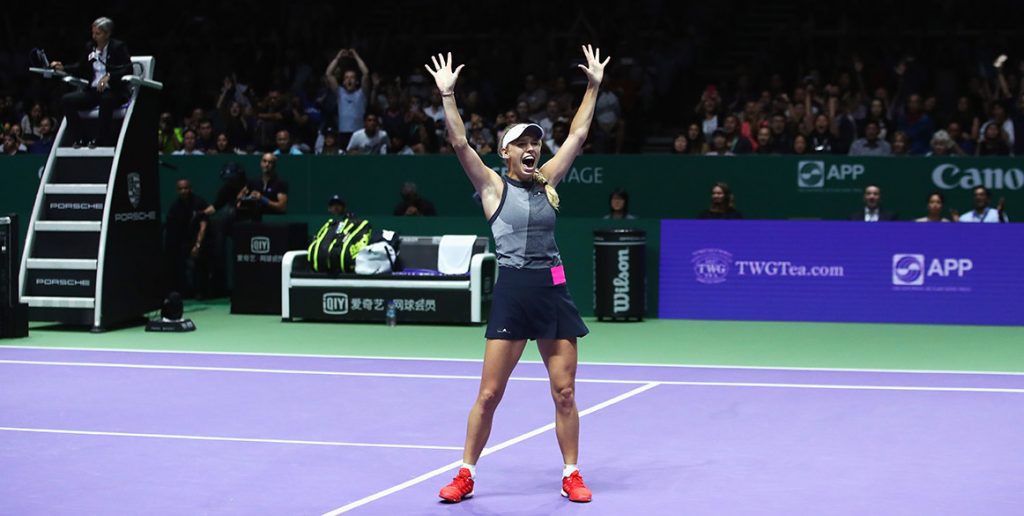 Caroline Wozniacki won her second title and 60th match in her eighth final of 2017 at the WTA Finals; Getty Images