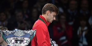 David Goffin cut a dejected figure at the Davis Cup final trophy ceremony after Belgium went down 2-3 to France in Lille; Getty Images