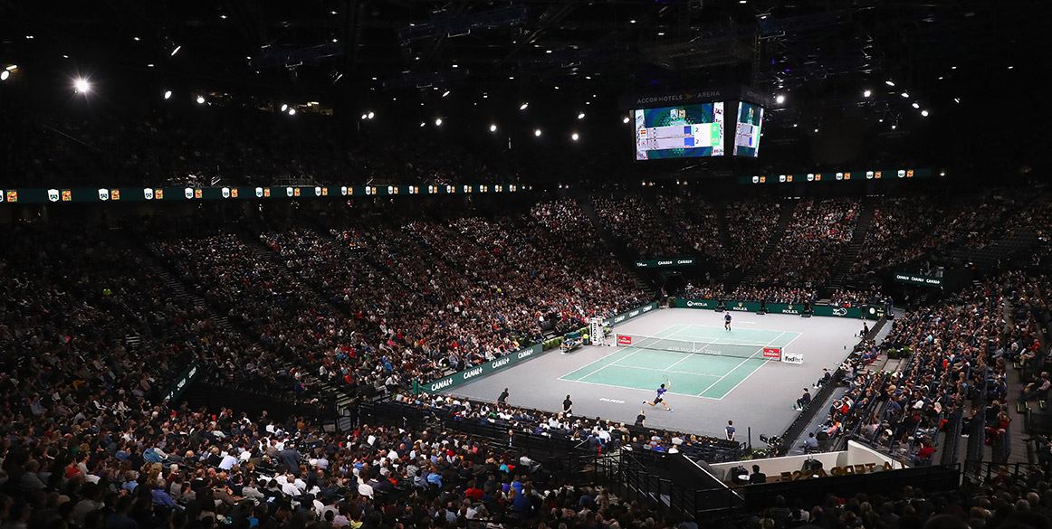 A full house at the Bercy Arena watches Rafael Nadal in action at the Paris Masters; Getty Images