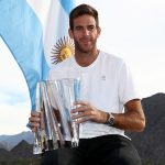 Juan Martin del Potro poses with his Indian Wells champion's trophy; Getty Images