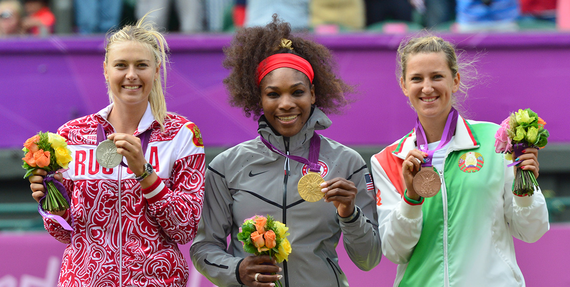 Rosier times: Serena Williams (centre), Maria Sharapova (L) and Victoria Azarenka were the world's top three women in 2012, and scooped the singles medals at the London 2012 Olympic Games; Getty Images