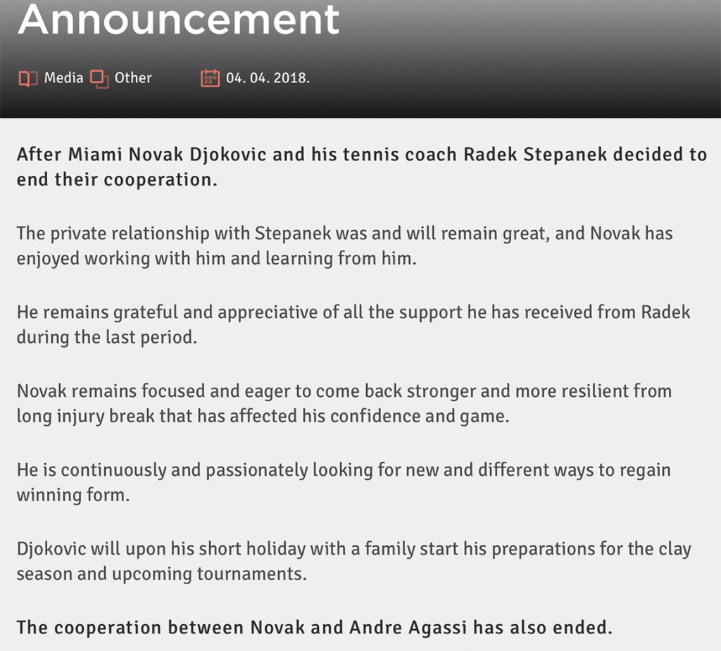 Novak Djokovic announcement