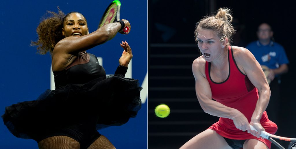 Serena Williams (L) in her US Open tutu; Simona Halep (R) in her Australian Open outfit (Getty Images) 