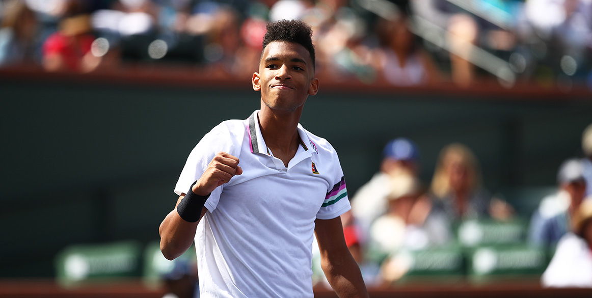 Felix Auger-Aliassime celebrates his victory over Stefanos Tsitsipas at Indian Wells (Getty ...