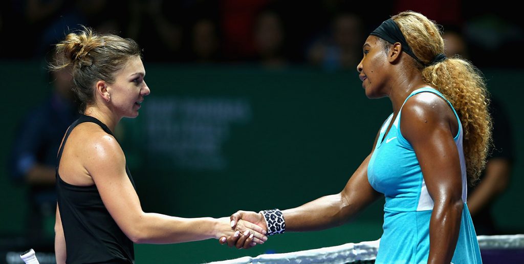 Simona Halep (L) beat Serena Williams (R) 6-0 6-2 in the round-robin stage of the 2014 WTA Finals in Singapore (Getty Images)